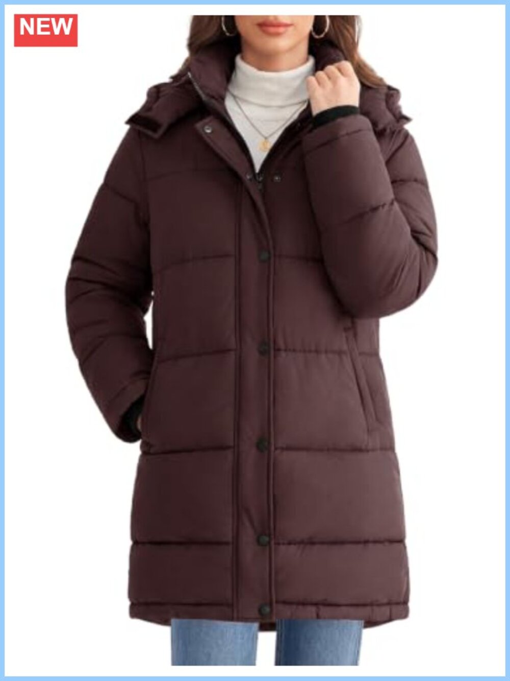 Women's Winter Puffer Jacket Hooded Windproof Down Parka Mid-Length
